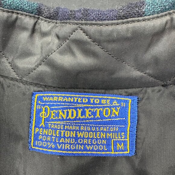 Vintage Pendleton Wool Shirt Plaid Medium Green Blue Button Up 1960s Flannel - Picture 4 of 8